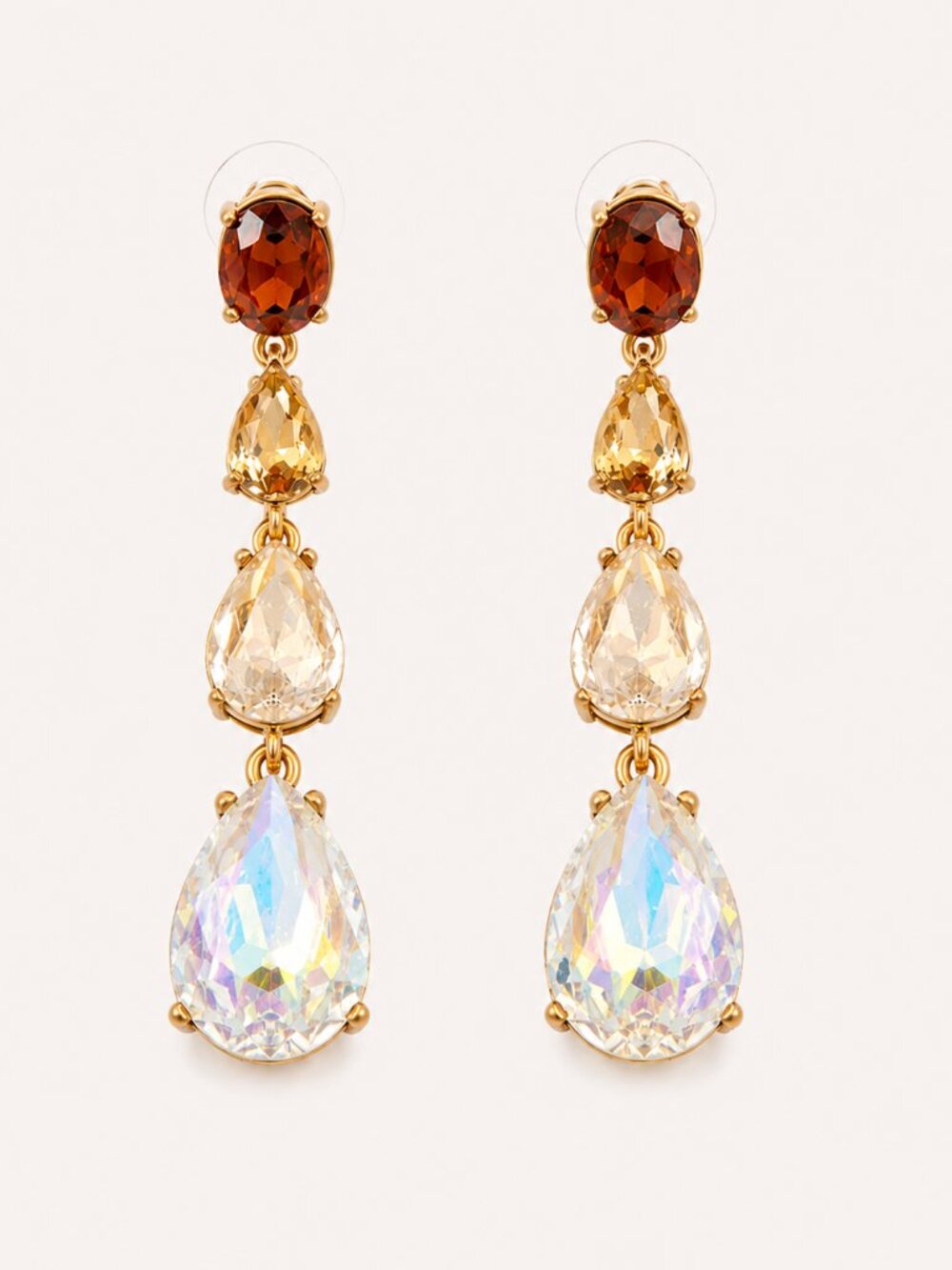 Oscar de la Renta Crystal Chandelier Drop Earrings Gold Champagne Earrings